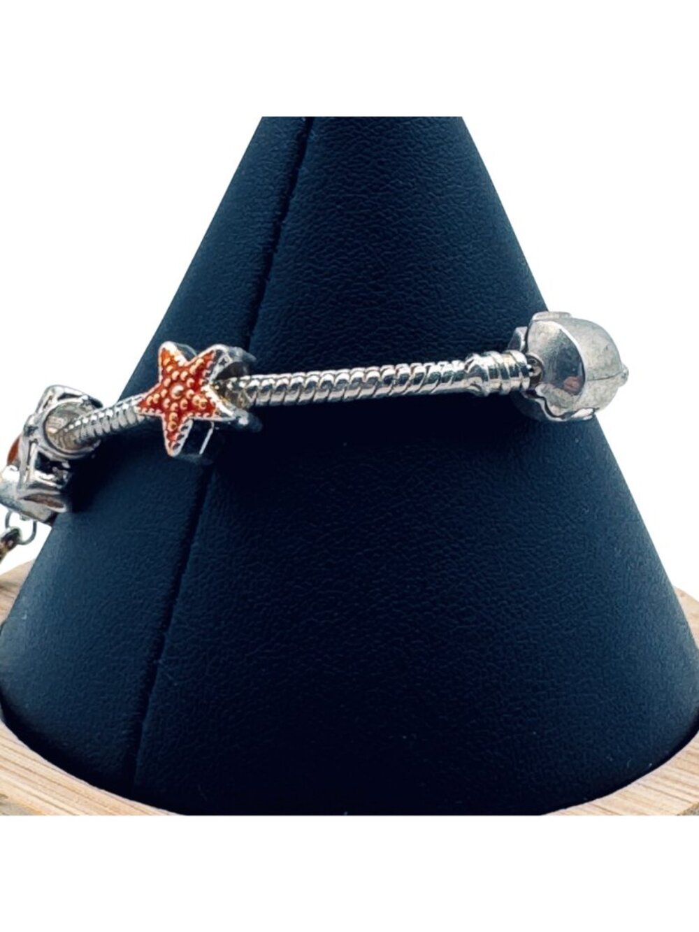 Slider Charm Bracelet Silver Tone Snake Chain Orange Tropical Beach Ballerina - Picture 5 of 6
